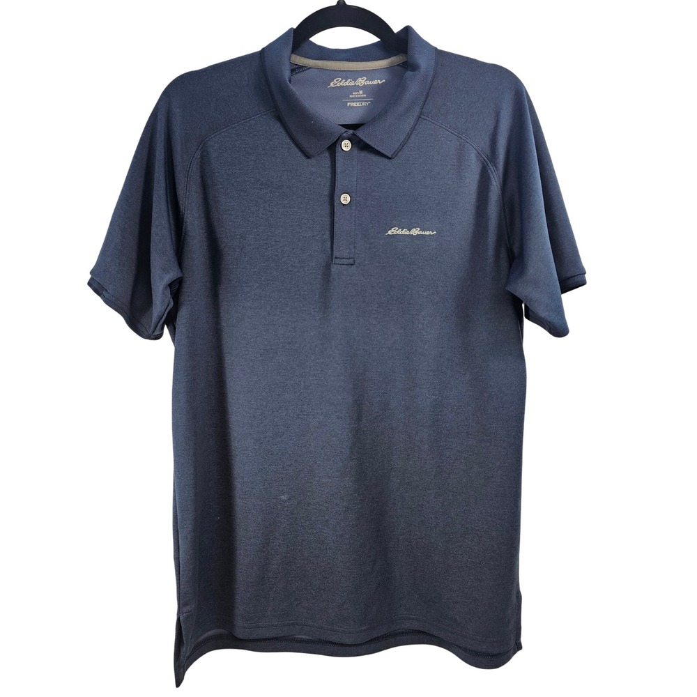 Eddie Bauer Men's Dark Navy Blue Short Sleeve Polo‎ Shirt Size Medium FREE-DRY